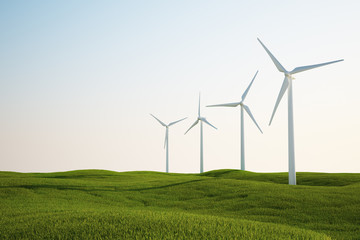 Wall Mural - wind turbines on green grass field