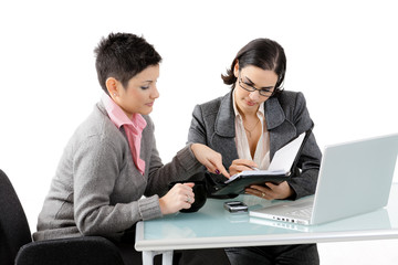 Canvas Print - Young businesswomen talking