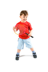 Little boy playing badminton