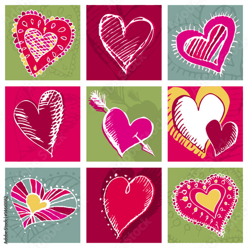 Foto-Schiebevorhang (ohne Schiene) - valentines card with hand drawn nine heart, vector (von sunnyfrog)