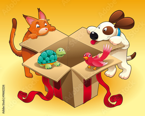 Foto-Lamellenvorhang - Toy and pets with background (von ddraw)