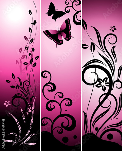 Naklejka dekoracyjna Piękne różowe banery z motylami