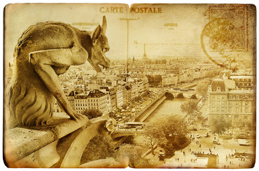 Fototapete - Parisian vintage card -Notre-dame