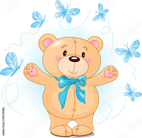 Naklejka - mata magnetyczna na lodówkę Very cute Teddy Bear waiving hello