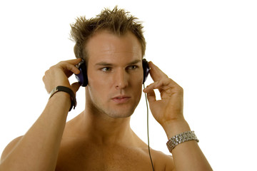 Wall Mural - Young man listening music