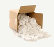 Cardboard carton filled with polystyrene foam chips