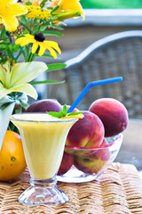 Orange Julius with fresh fruit in an outdoor setting