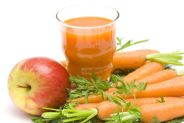 Canvas Print - glass of fresh juice, carrots and apples