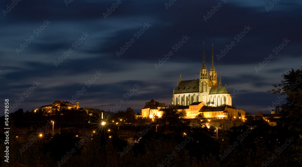 Obraz na płótnie Cathedral Petrov and castle Spilberk at night - Brno. w salonie