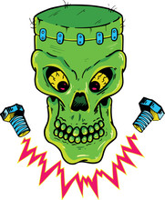 Frankenstein Style Skull Vector Illustration