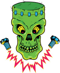 Frankenstein style skull vector illustration