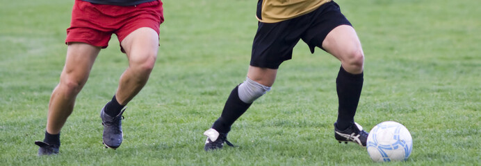 Soccer players fighting for the ball