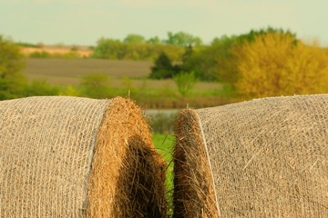 Poster - two round bales, rural Nebraska landscape