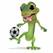 Gecko kicking soccer ball