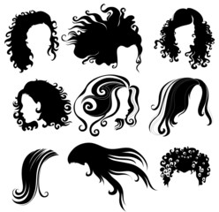 Big set of black hair styling for woman