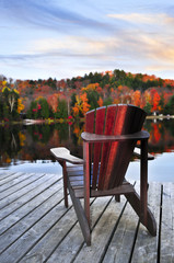 Wall Mural - Wooden dock on autumn lake