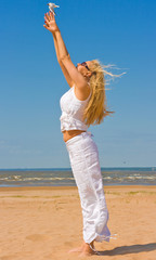 Poster - Girl in white smiling portrait