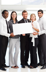 Wall Mural - Business people showing a big white card