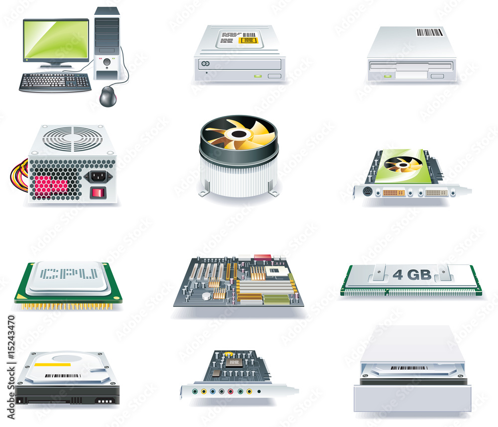 Computer Part Icon 3d Vector detailed computer parts icon set. Part 1 Stock Vector | Adobe Stock