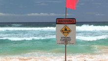 Warning Strong Current Sign At Sandy Beach, Hawaii