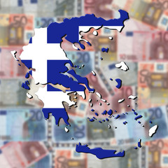 Wall Mural - Greece Map flag on blurred euro