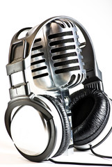 Sticker - vintage microphone and headphones