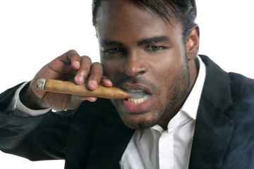 Wall Mural - African american man smoking cigar portrait