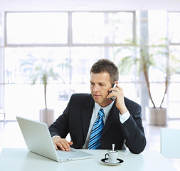 Canvas Print - Businessman talking on mobile phone