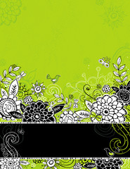 Wall Mural - hand draw  flowers on green background