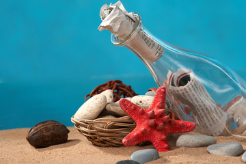Sea still-life the message in a bottle