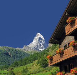 Matterhorn and Swiss Chalet