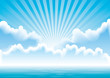 Vector calm sea  with clouds and sun rays