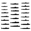 Vector silhouettes of russian and american submarines