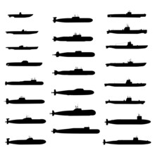 Vector Silhouettes Of Russian And American Submarines