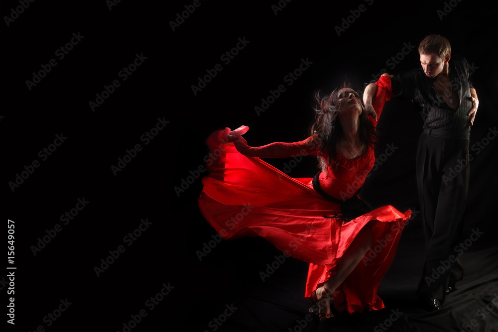 dancer in action against black background - obrazy, fototapety, plakaty 