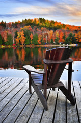 Wall Mural - Wooden dock on autumn lake