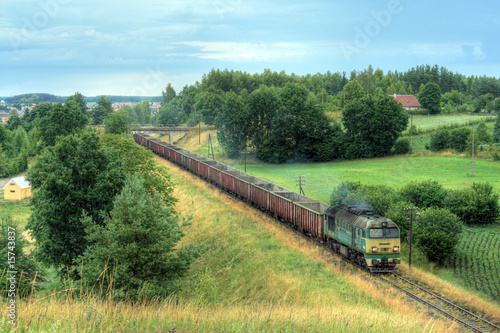 Obraz w ramie Freight diesel train passing the countryside