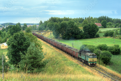 Naklejka na szafę Freight diesel train passing the countryside