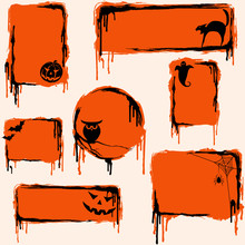 Collection Of Orange Grungy Halloween Design Elements
