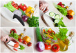 Vegetables salad preparation collage
