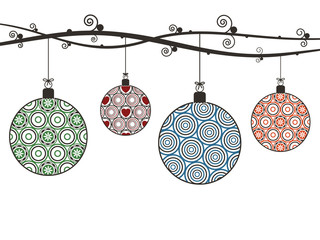 Sticker - hanging christmas baubles with patterns