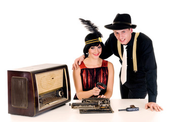 Wall Mural - Retro couple radio