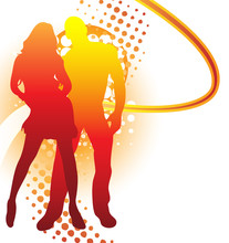 Beautiful Couple Silhouette With Grunge Summer Background