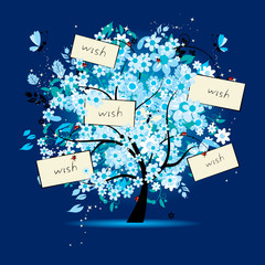 Wall Mural - Wish tree floral with cards for your text