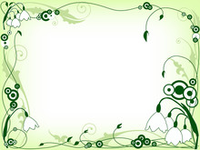 Green Floral Frame With Snowdrops