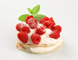 Canvas Print - Pancakes with curd cheese and raspberries