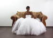 Young ethnic black woman bride in wedding dress