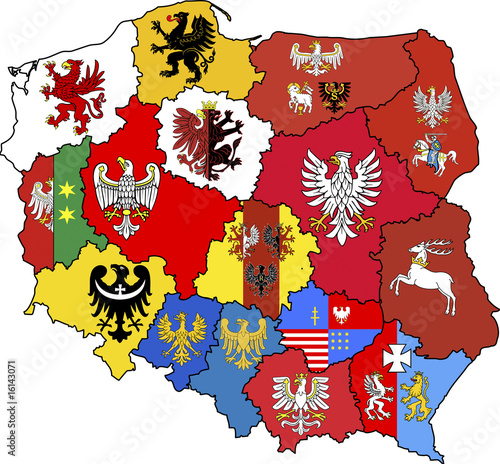 Dekoracja na wymiar  mapa-wojewodztw-w-polsce-herby