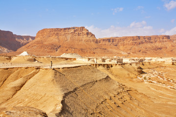 Wall Mural - The tourist  in desert near to the Dead Sea