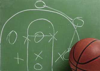 Basketball in chalkboard with play